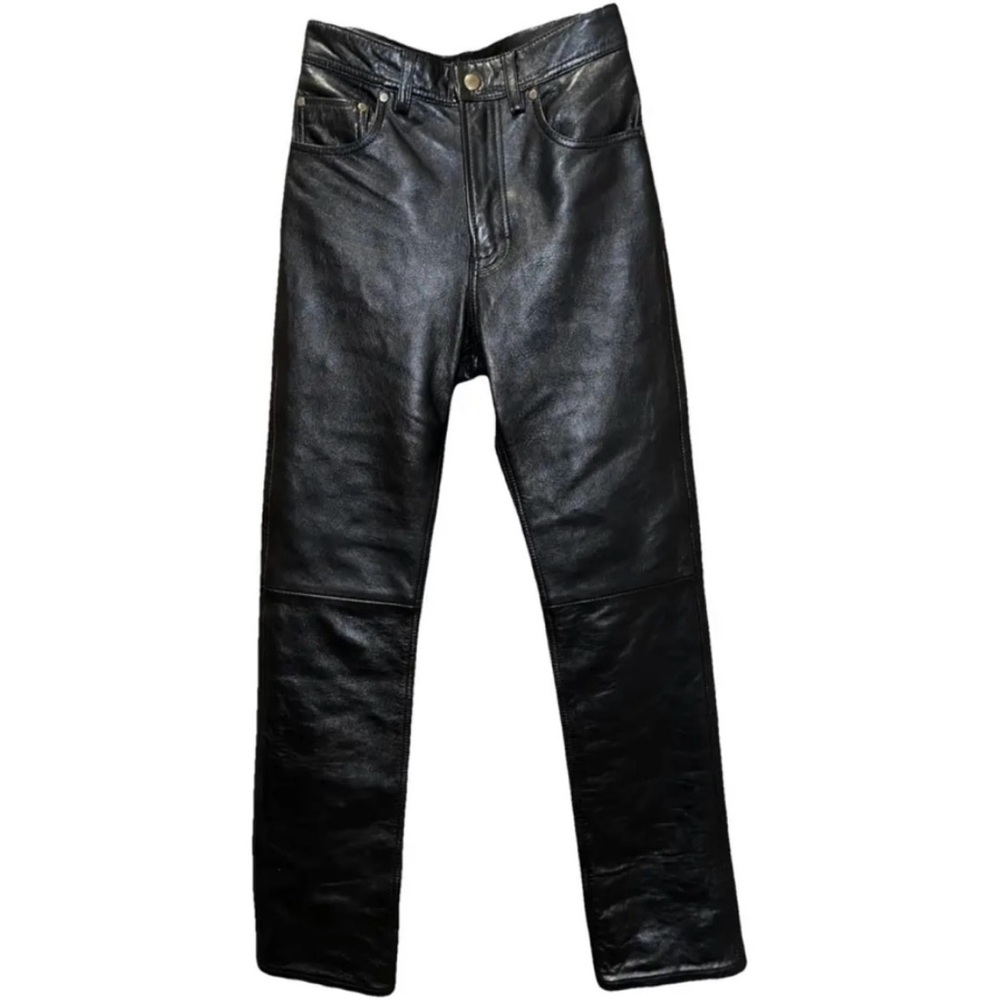 Acne Black Leather Straight Jeans